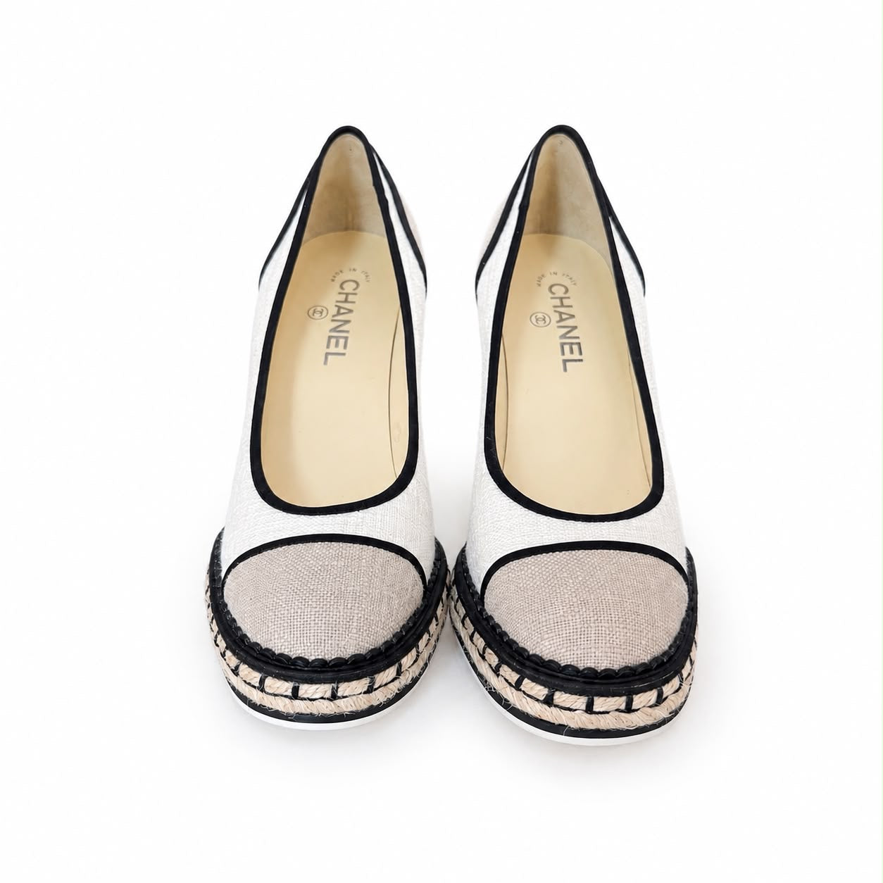 CHANEL - WEDGE PUMPS TRI-COLOR CANVAS SIZE 40,5 EU