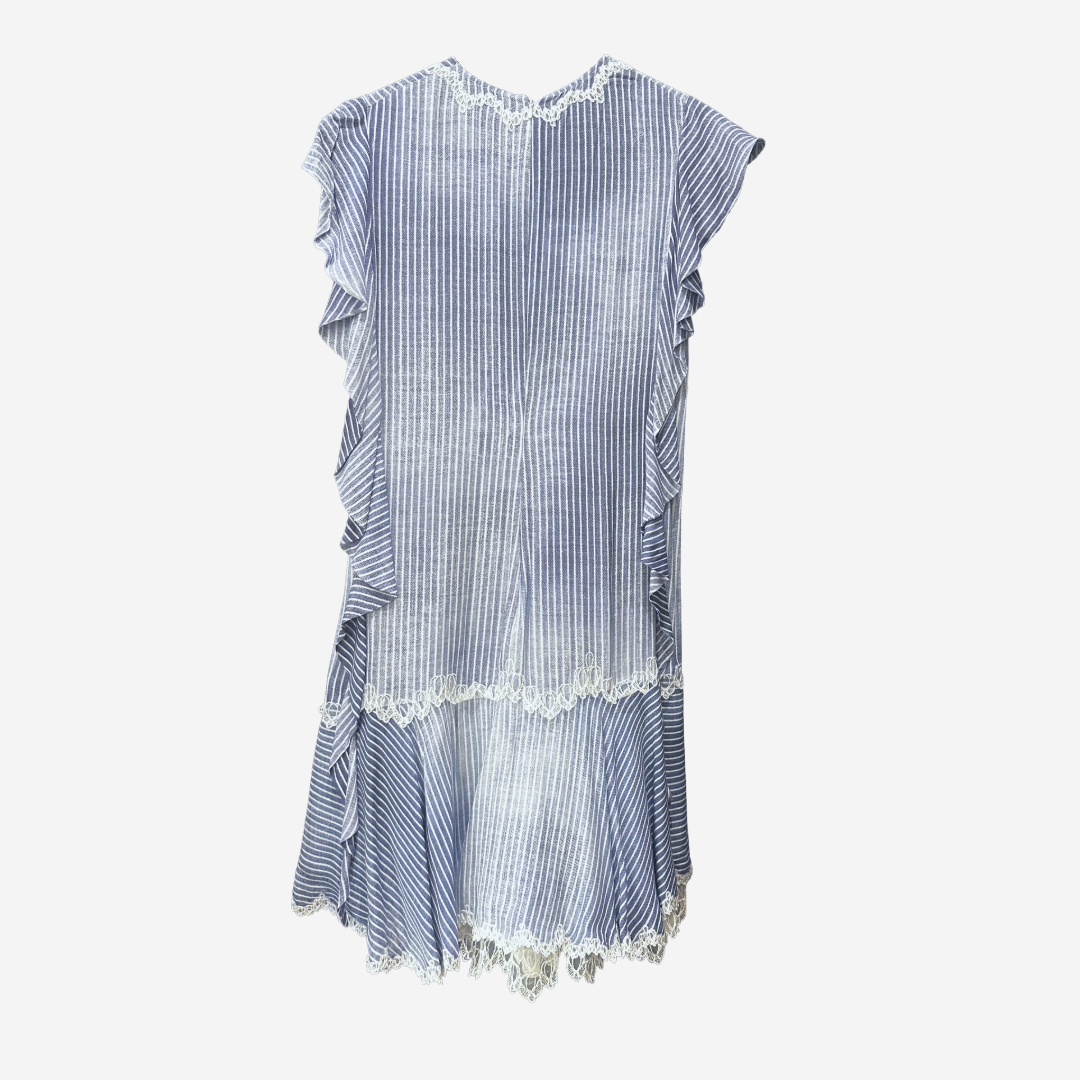 ERMANNO SCERVINO - DRESS BLUE STRIPES AND WHITE LACE DETAILS SIZE 42 IT