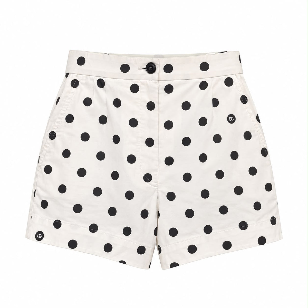 DOLCE & GABBANA - SHORTS HIGH-WAISTED WHITE & BLACK POLKADOTS SIZE 40 IT / 36 FR