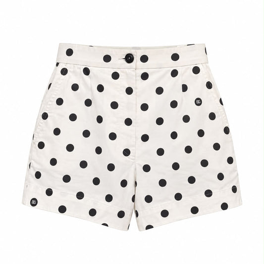DOLCE & GABBANA - SHORTS HIGH-WAISTED WHITE & BLACK POLKADOTS SIZE 40 IT / 36 FR