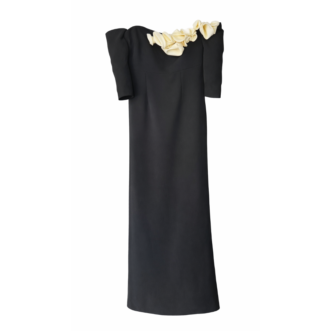 SAFIYAA - LONG DRESS BLACK WITH WHITE FLOWERS SIZE 46 FR