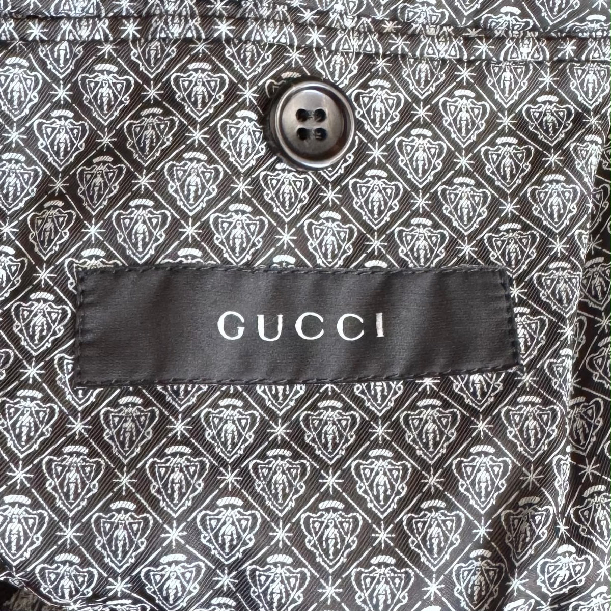GUCCI – BLAZER BLACK CORDUROY TAILORED WITH CREST BUTTONS & PATTERNED LINING SIZE 48 IT