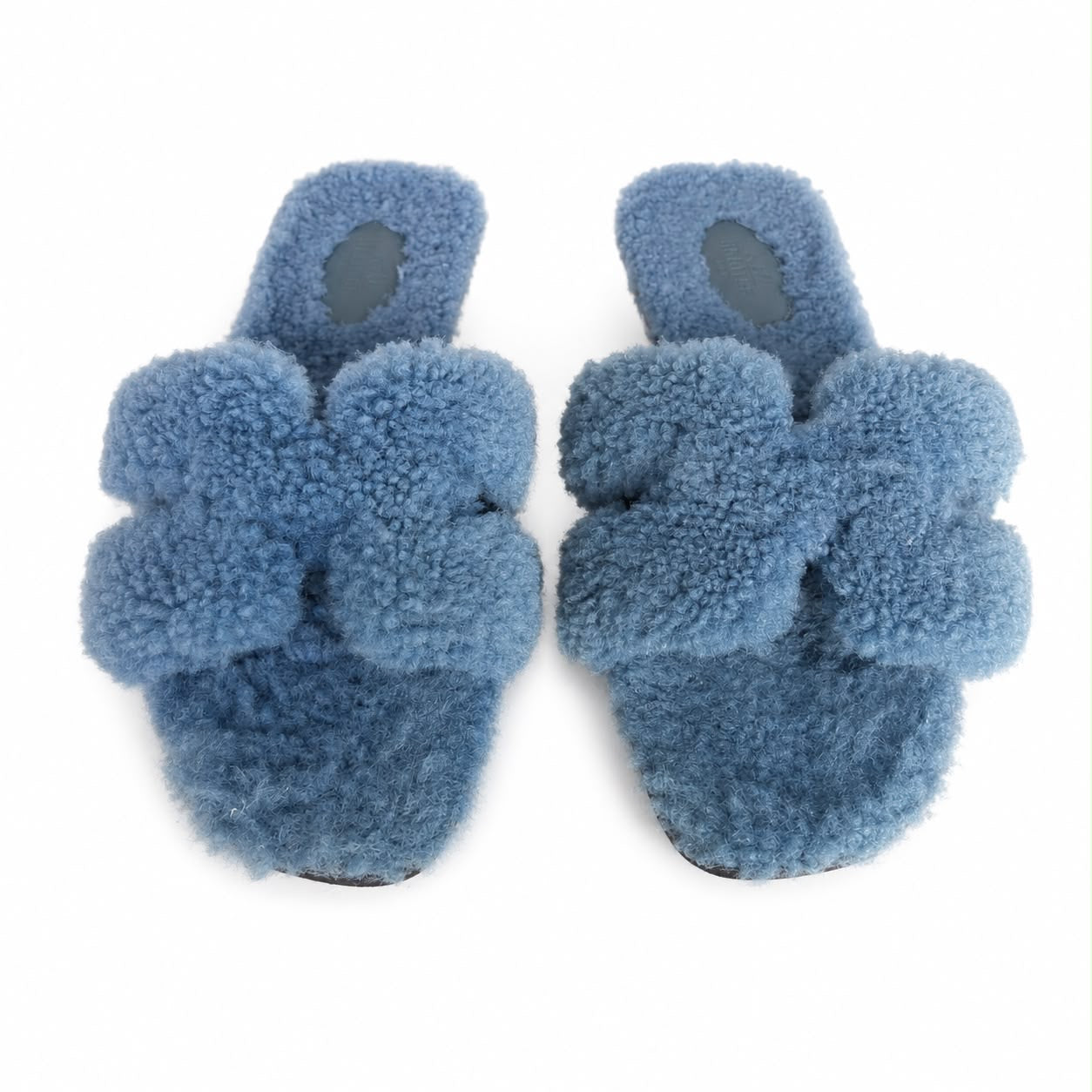 HERMÈS - SANDALS FLAT ORAN BLUE TEDDY SIZE 38,5 EU