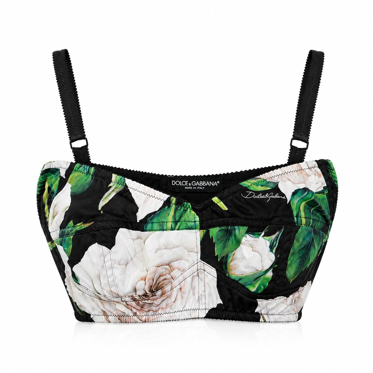 DOLCE & GABBANA - BRALETTE BLACK SILK WITH WHITE ROSE PRINT SIZE 44 IT