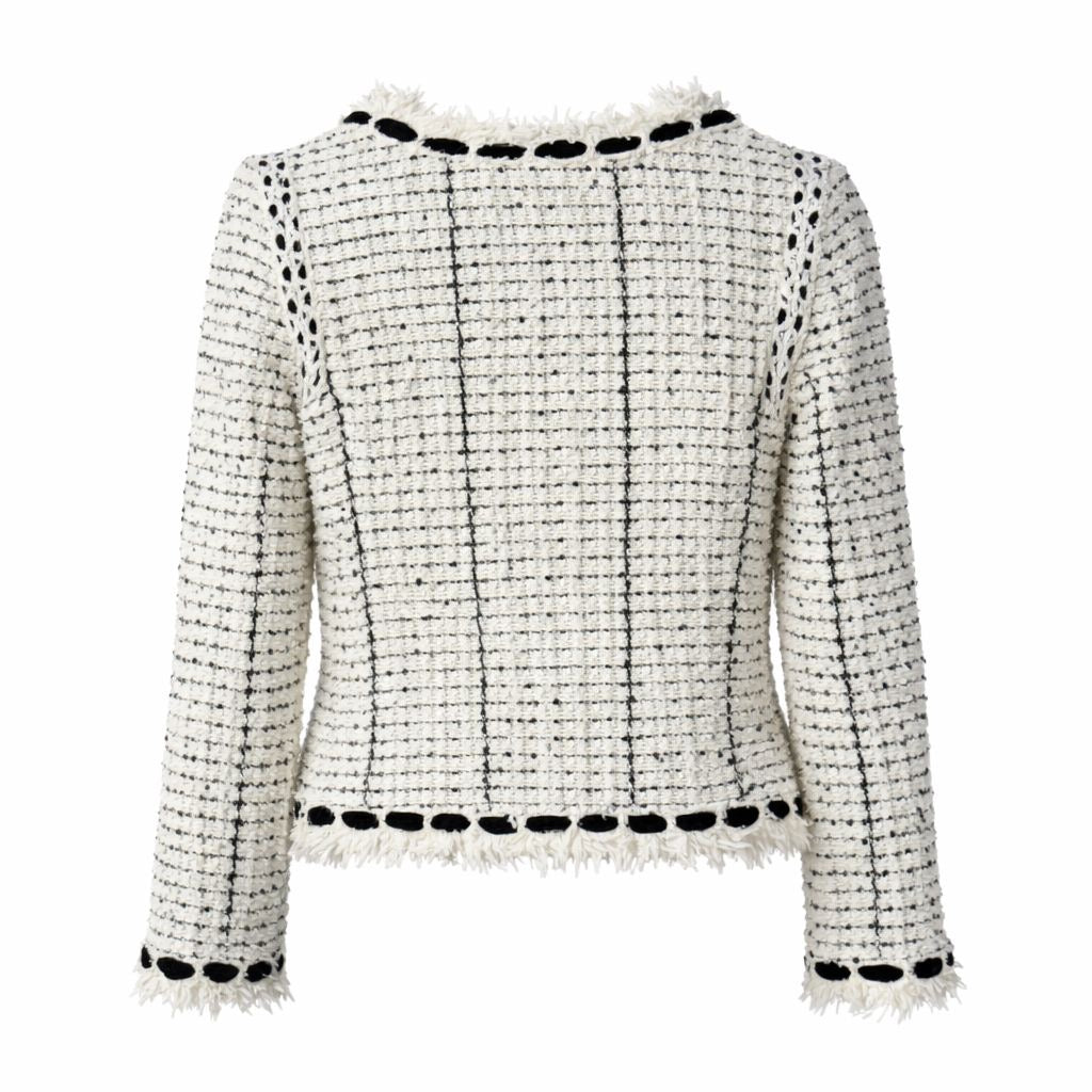 CHANEL - JACKET BLACK & WHITE TWEED SEQUINS SIZE 36 FR