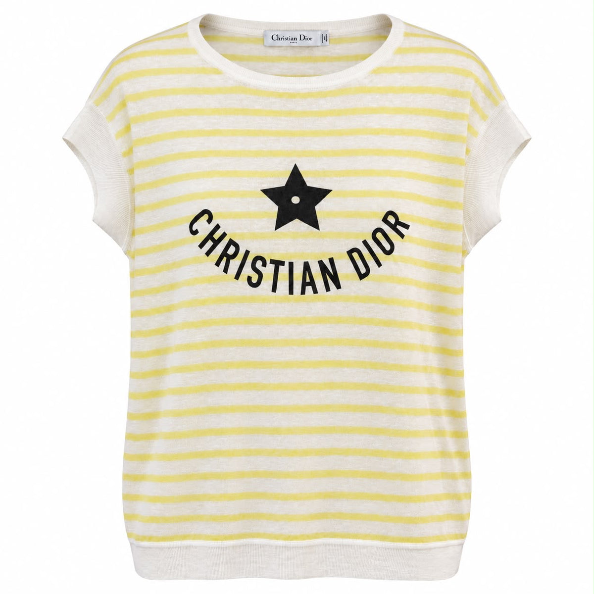 DIOR - TOP KNIT WHITE & YELLOW STRIPED SIZE 38 FR