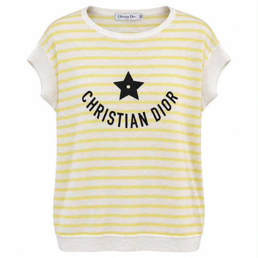 DIOR - TOP KNIT WHITE & YELLOW STRIPED SIZE 38 FR