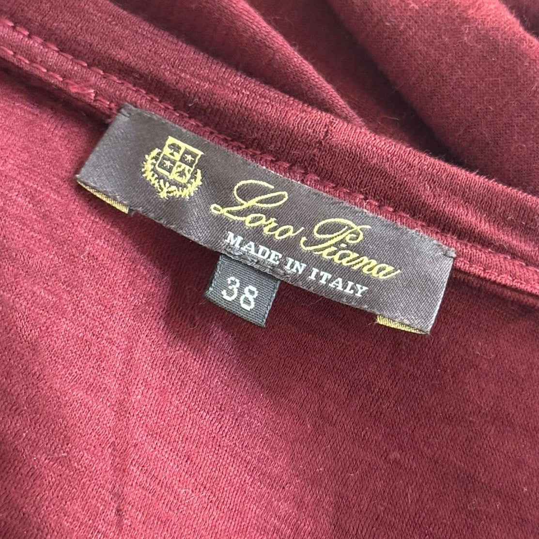LORO PIANA - T-SHIRT CASHMERE BORDEAUX WITH LEATHER DETAILS SIZE 38