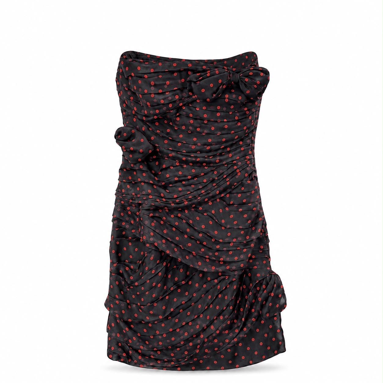 VALENTINO - DRESS MINI BLACK SILK WITH RED POLKADOTS SIZE 34 FR