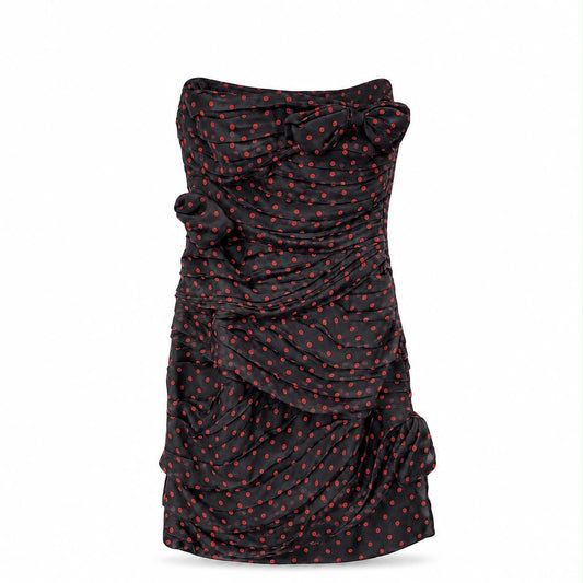 VALENTINO - DRESS MINI BLACK SILK WITH RED POLKADOTS SIZE 34 FR
