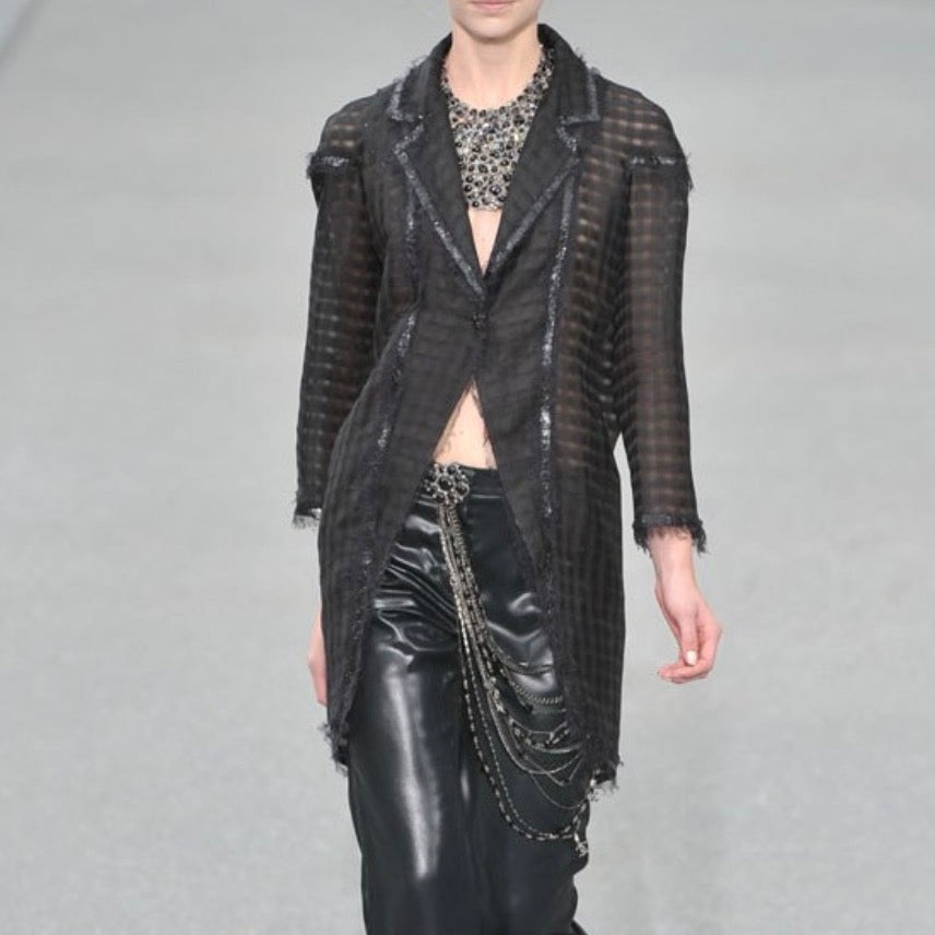 CHANEL - LONG COAT SILK ORGANZA BLACK SIZE 36 FR