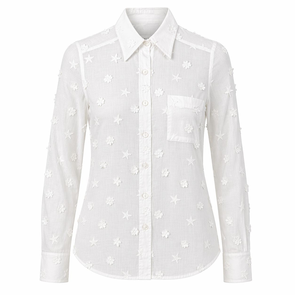CHANEL - SHIRT COTTON WITH STAR AND FLORAL APPLIQUÉ SIZE 36 FR