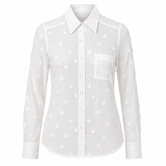 CHANEL - SHIRT COTTON WITH STAR AND FLORAL APPLIQUÉ SIZE 36 FR
