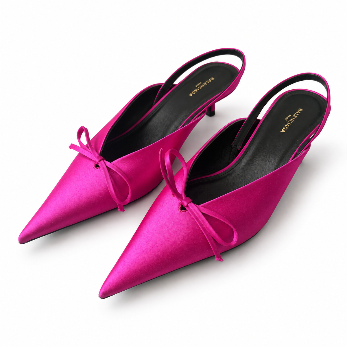 BALENCIAGA - *NEW* PUMPS SLINGBACK KNIFE BOW FUCHSIA PINK SATIN SIZE 36 EU