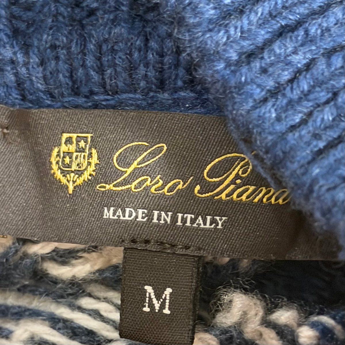 LORO PIANA - SWEATER TURTLENECK CASHMERE FANCY AEGEAN & WHITE SIZE M