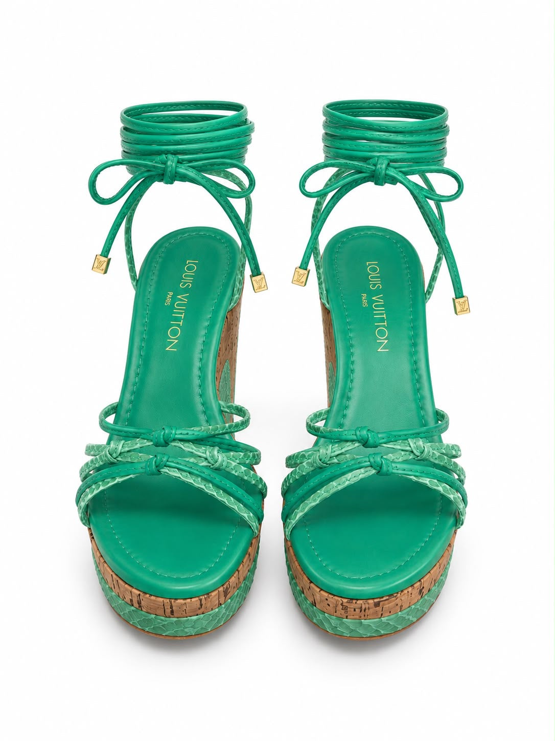 LOUIS VUITTON - WEDGE SANDALS GREN PYTHON WITH CORK SIZE 38 EU