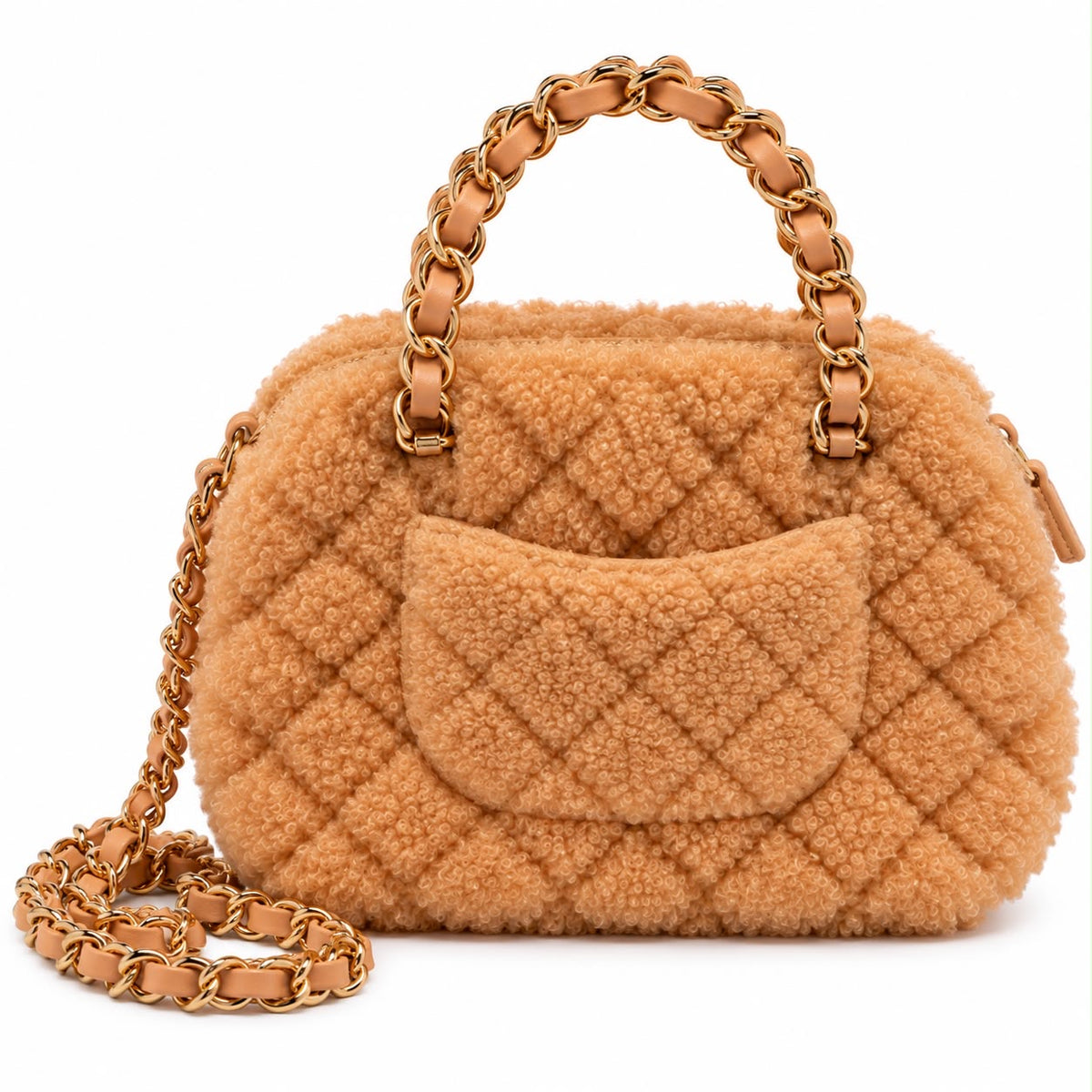 CHANEL - *NEVER WORN* BAG SMALL COCO CROSSBODY LIGHT BROWN SHEARLING WITH LIGHT GOLD TONE HARDWARE