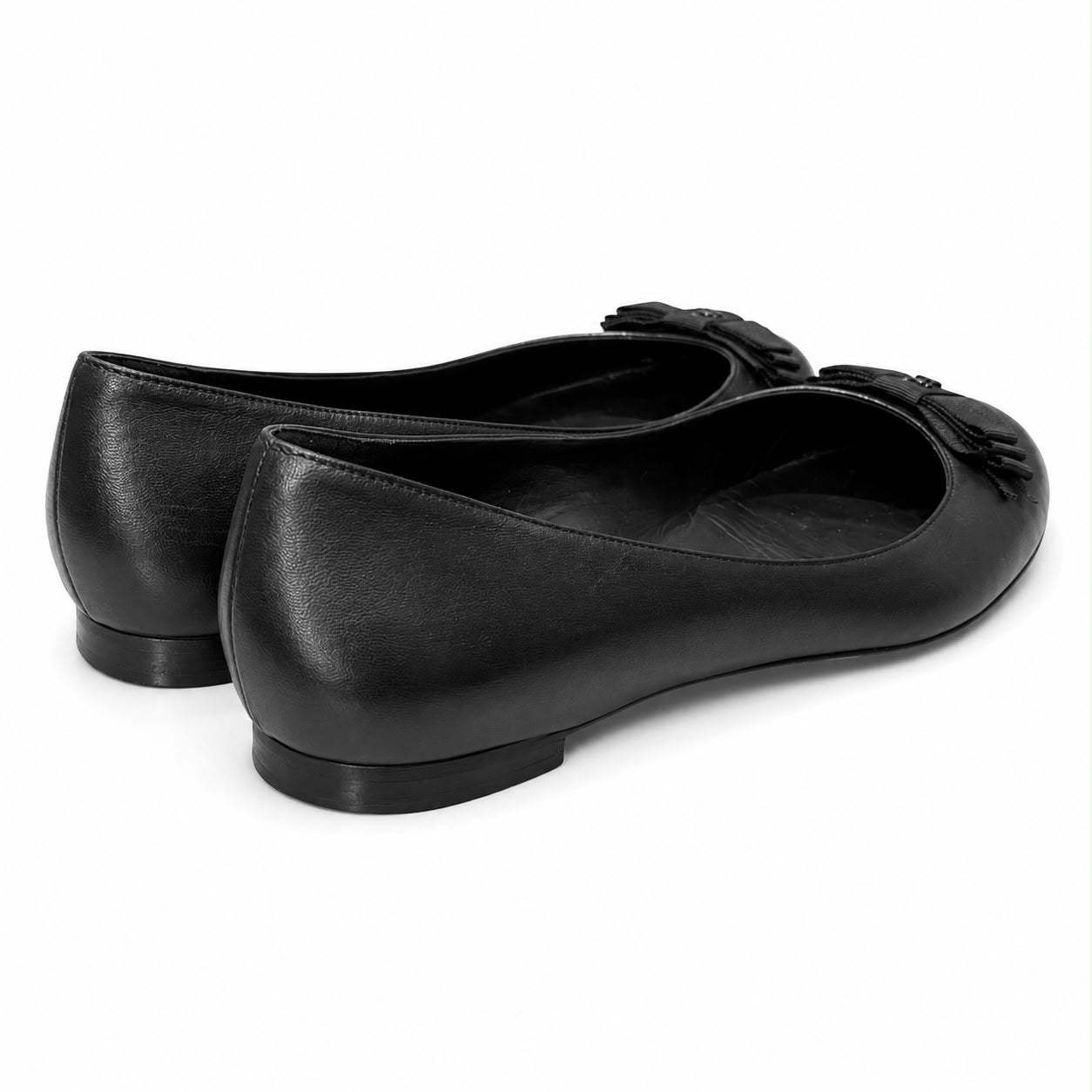 CHANEL - BALLET FLATS BLACK LEATHER WITH BOW SIZE 40 EU