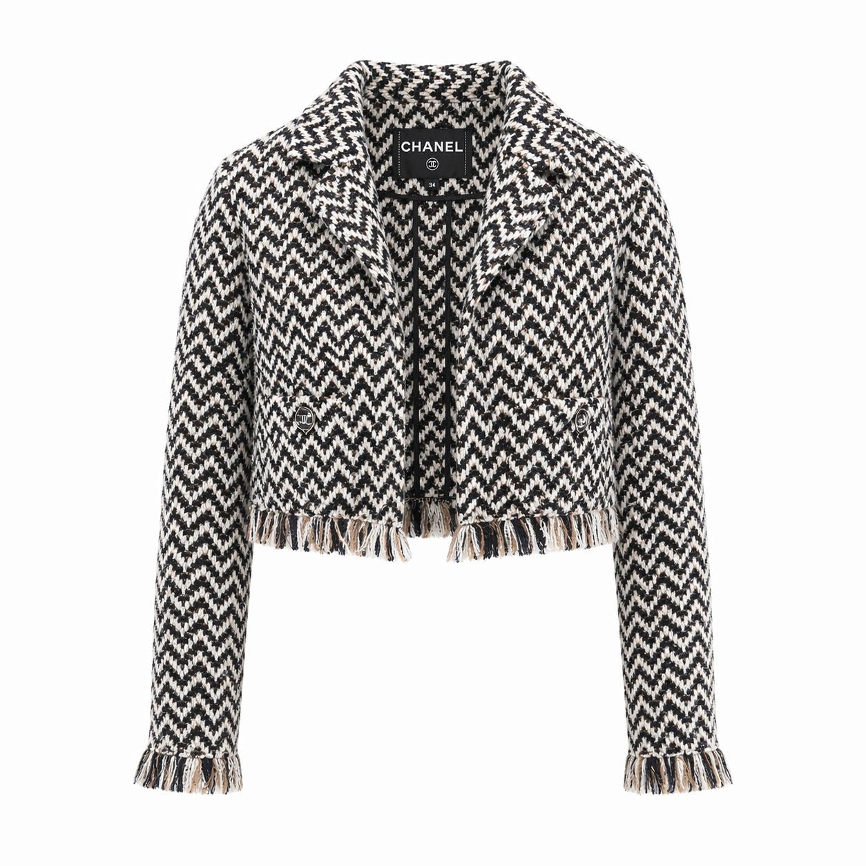 CHANEL - JACKET TWEED HERRINGBONE MULTICOLOR SIZE 34 FR