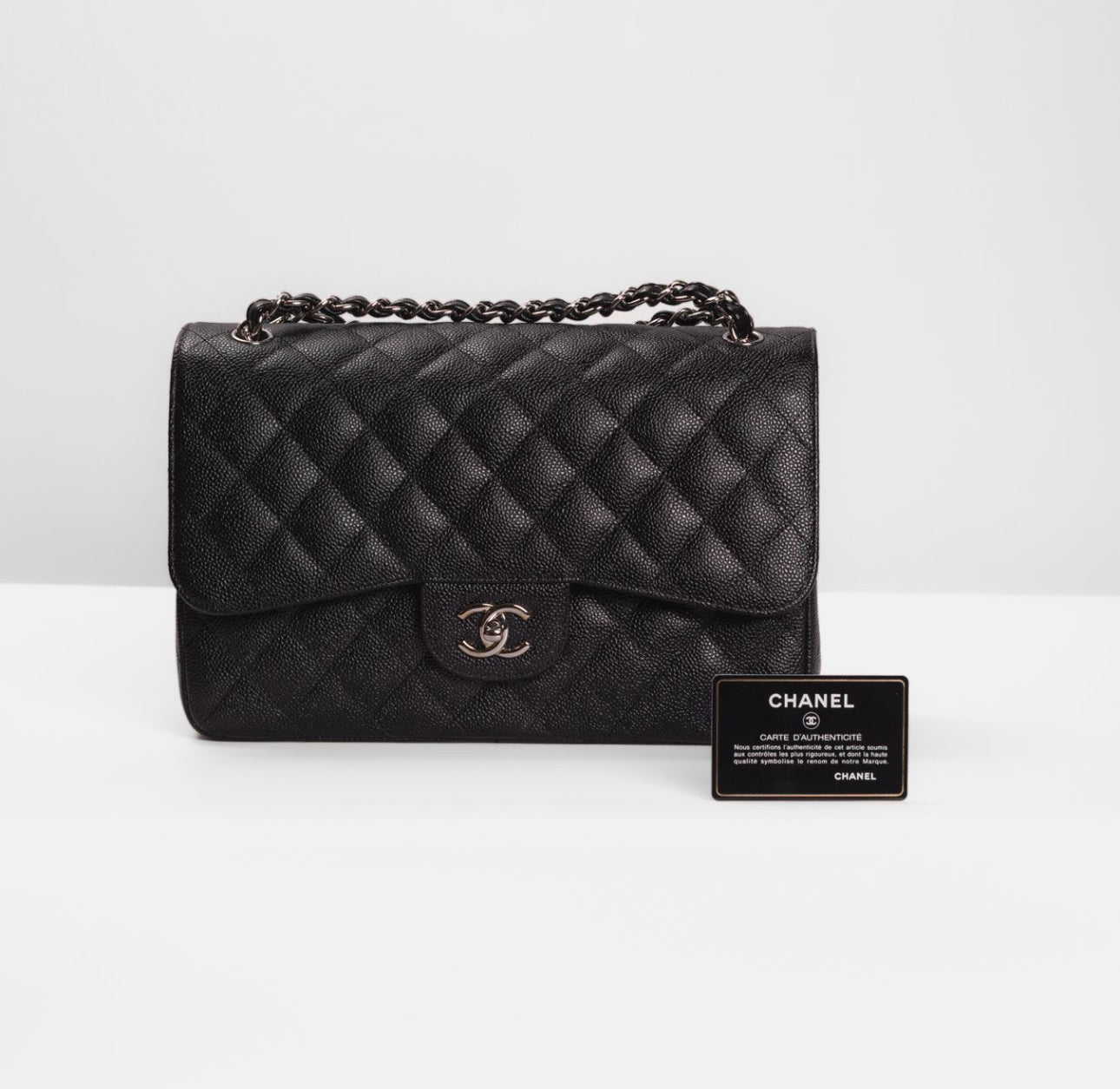 CHANEL - BAG TIMELESS LARGE BLACK CAVIAR LEATHER SILVER HARDWARE