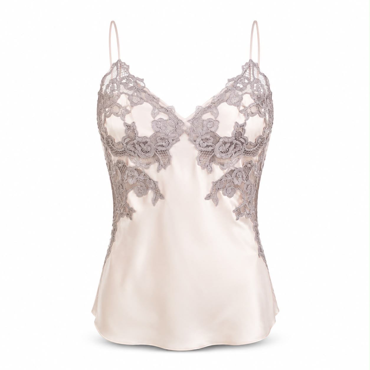 CHLOÉ - TOP CAMISOLE PINK SOLK WITH  BEIGE LACE SIZE 34 FR