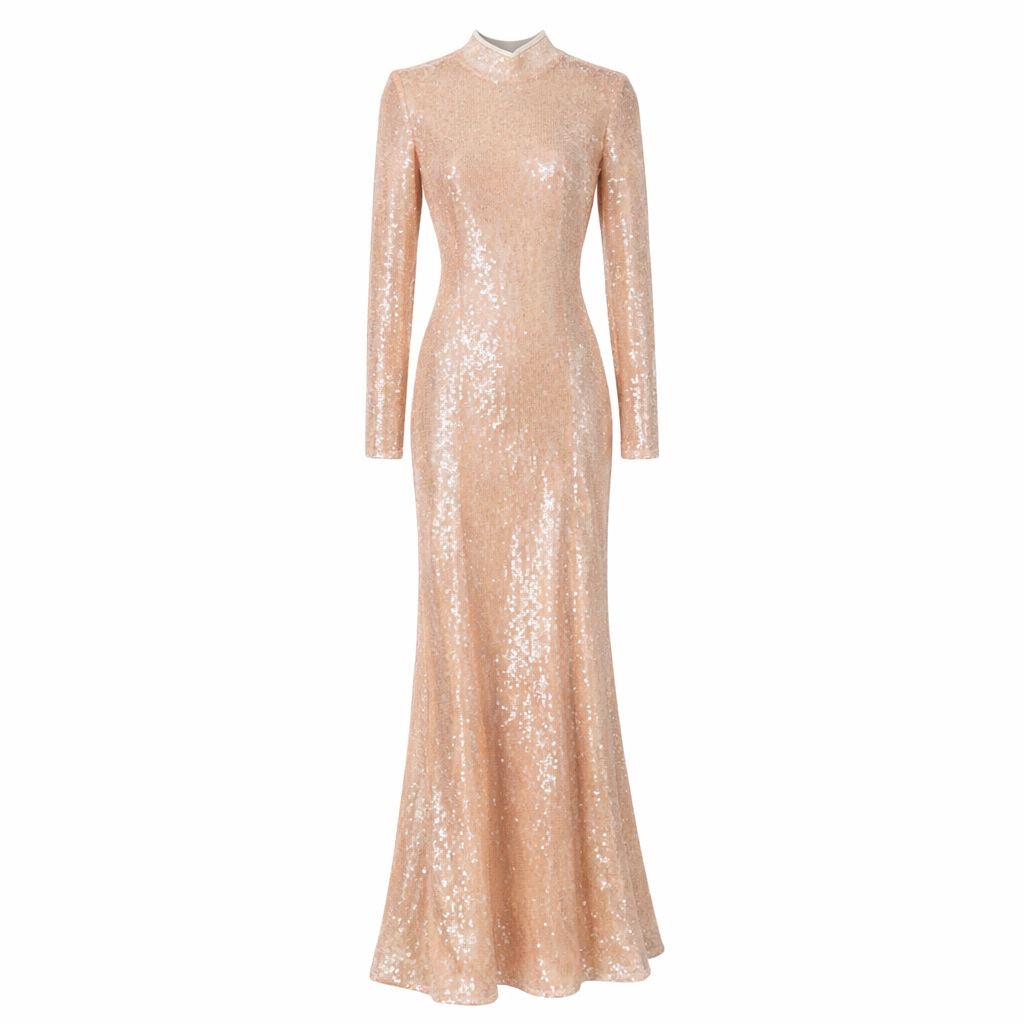 DAVID KOMA - DRESS LONG PINK SEQUINS SIZE 6