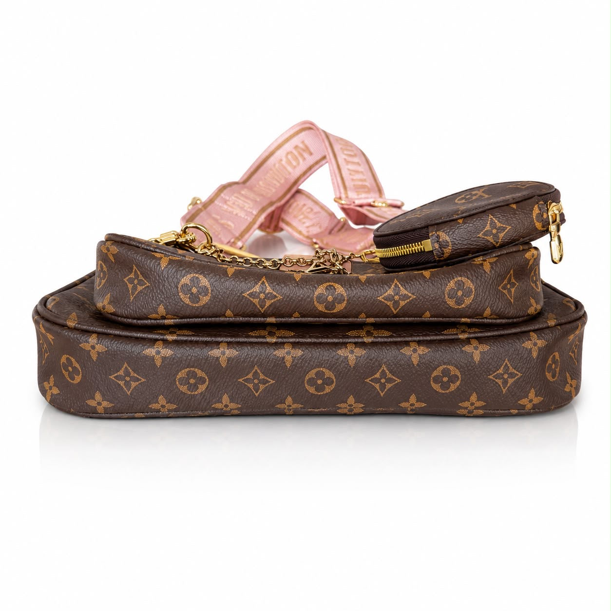 LOUIS VUITTON - BAG MULTI POCHETTE MONOGRAM WITH PINK STRAP & CHARM