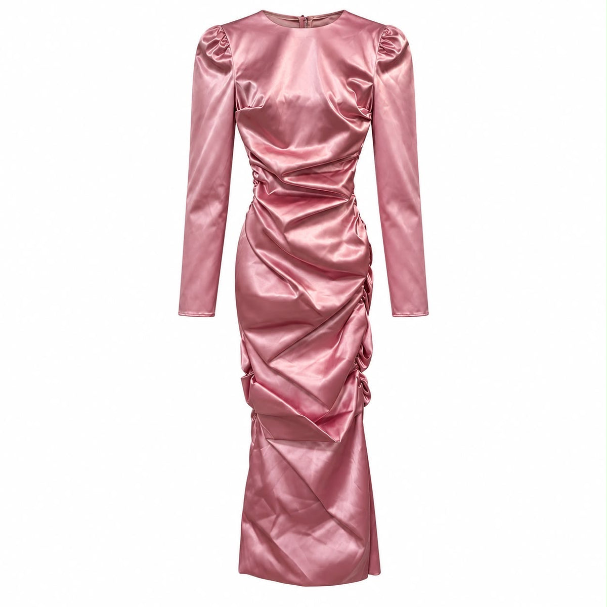 DOLCE & GABBANA – DRESS IN ROSE PINK SATIN WITH RUCHED DETAILING SIZE 36 IT