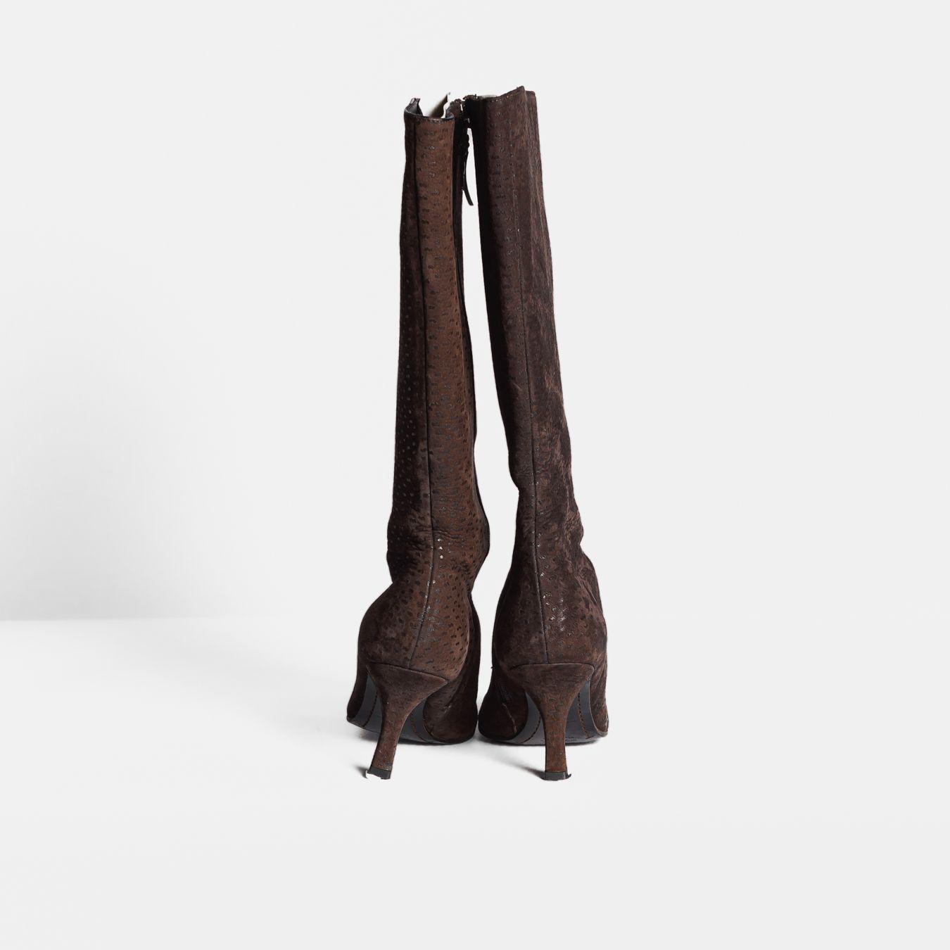 PRADA - HIGH BOOTS BROWN OSTRICH LEATHER SIZE 37 EU