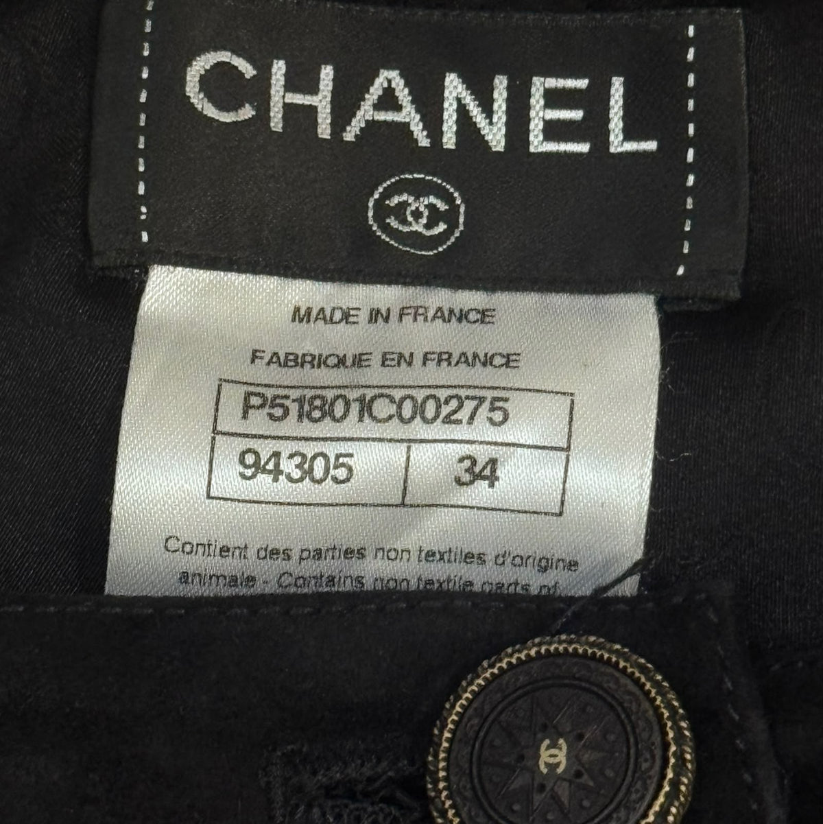 CHANEL - TROUSERS BLACK LAMBSKIN & COTTON EDELWEISS EMBROIDERY SIZE 34 FR
