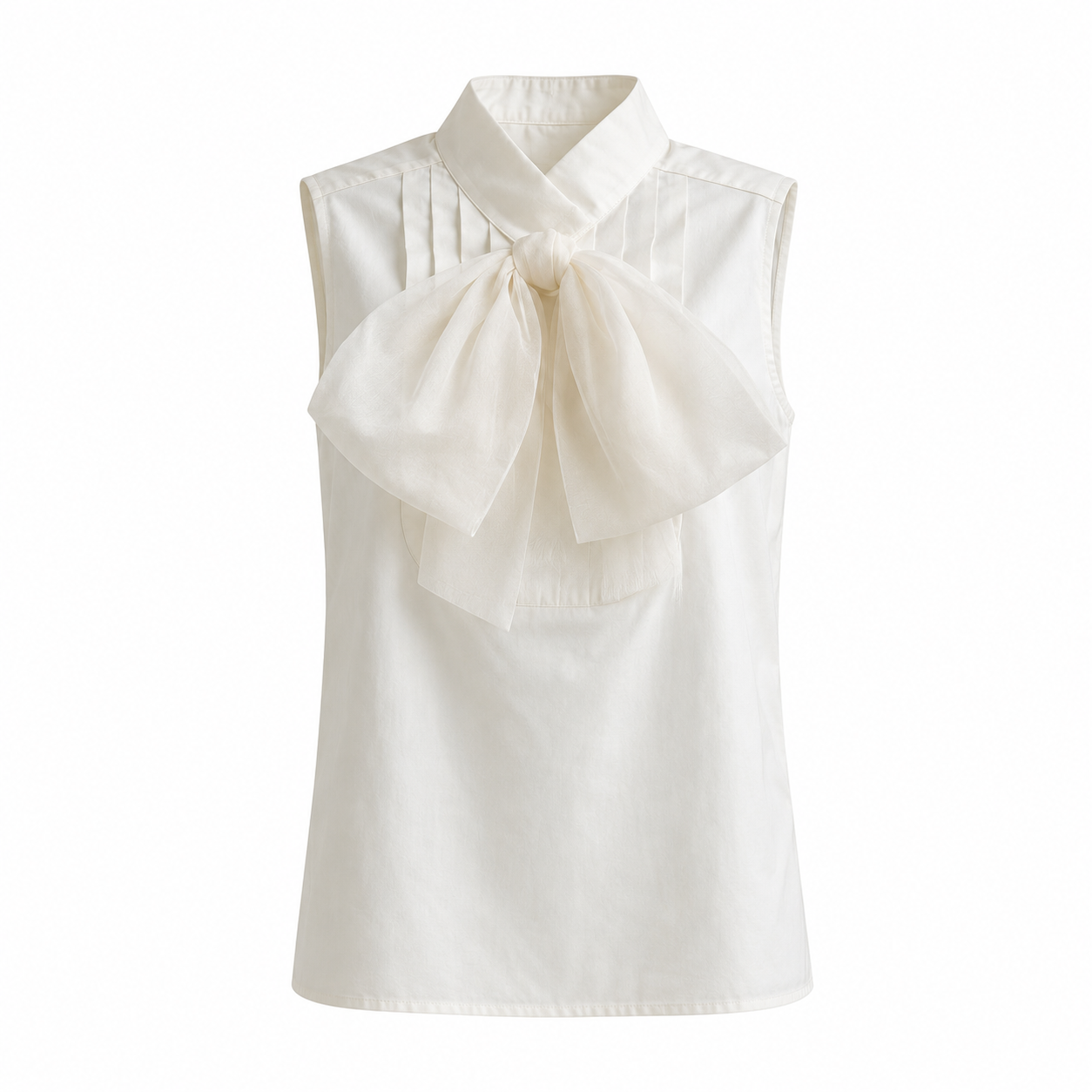 CHANEL - SHIRT SLEVELESS WHITE WITH LARGE SILK BOW SIZE 36 FR
