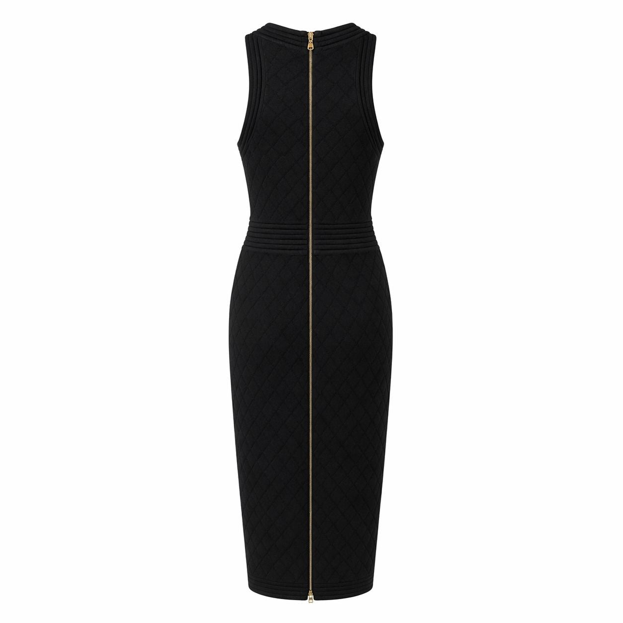 BALMAIN - *NEW WITH TAG* DRESS LONG BLACK SLEEVELESS GOLD DETAILS SIZE 34 FR
