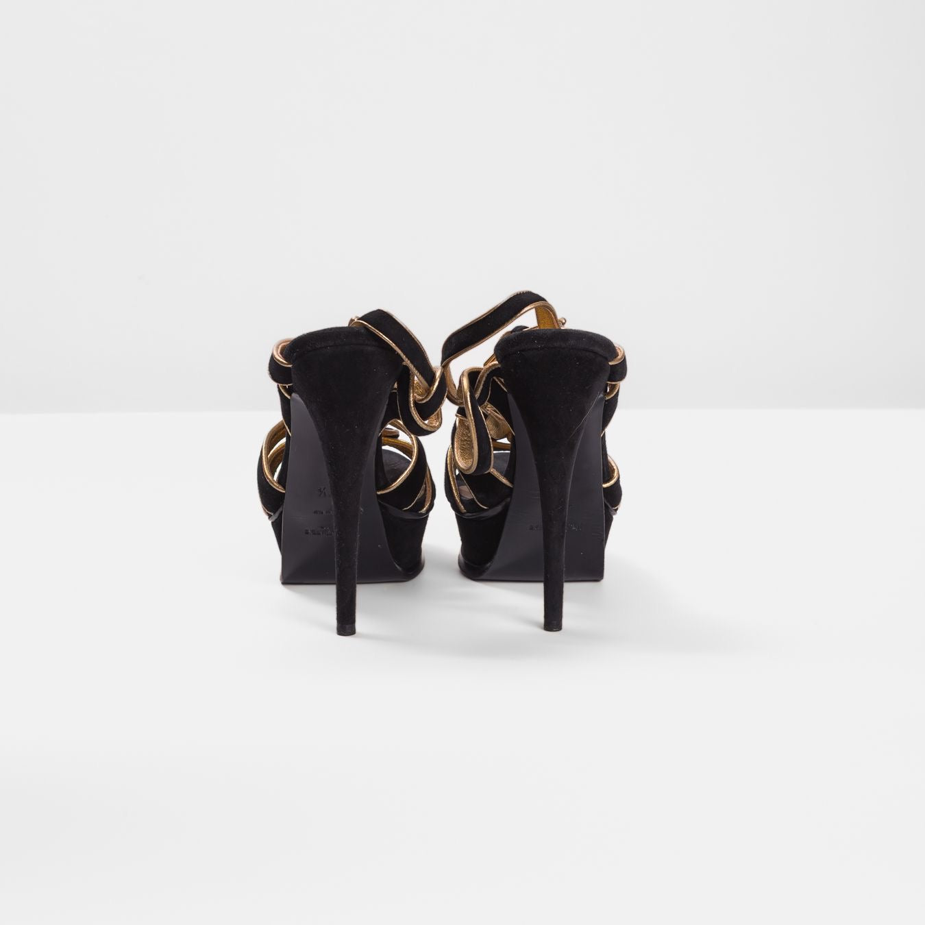 SAINT LAURENT - SANDALS TRIBUTE BLACK SUEDE WITH GOLD TRIM SIZE 37,5 EU