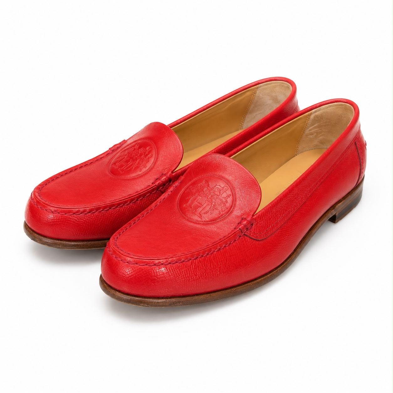 HERMÈS - LOAFER RED LEATHER WITH EMBOSSED CREST SIZE 37 EU