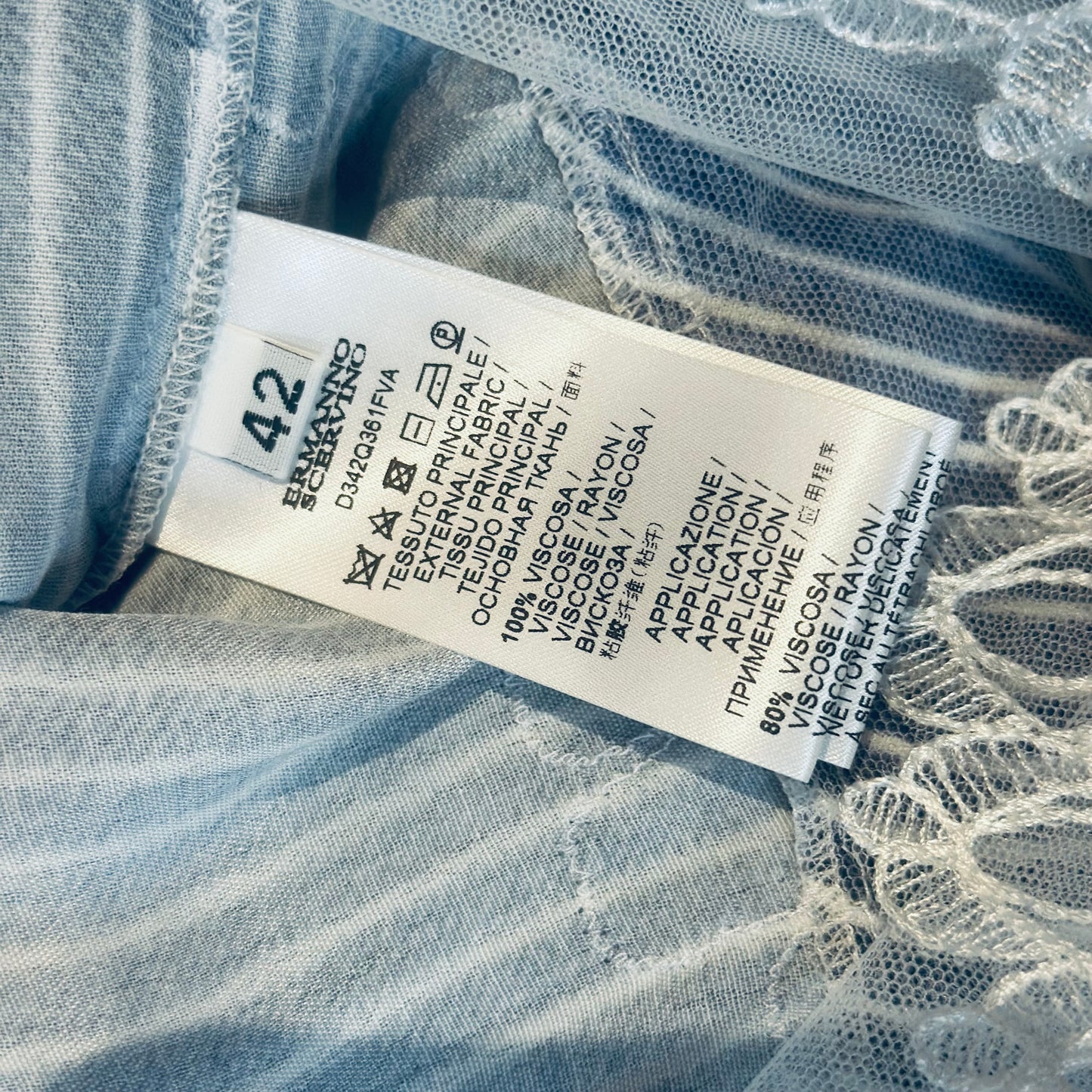 ERMANNO SCERVINO - DRESS BLUE STRIPES AND WHITE LACE DETAILS SIZE 42 IT