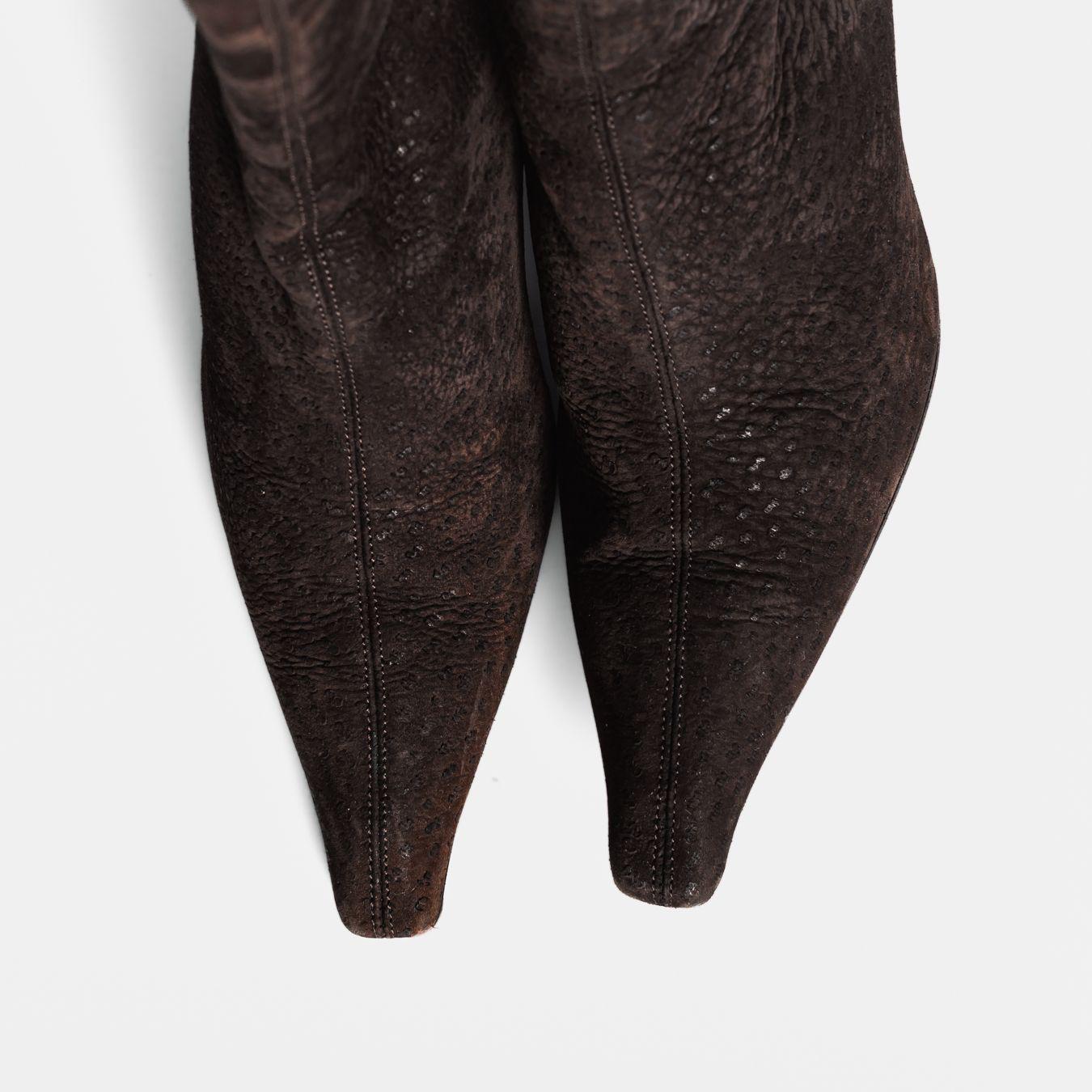 PRADA - HIGH BOOTS BROWN OSTRICH LEATHER SIZE 37 EU