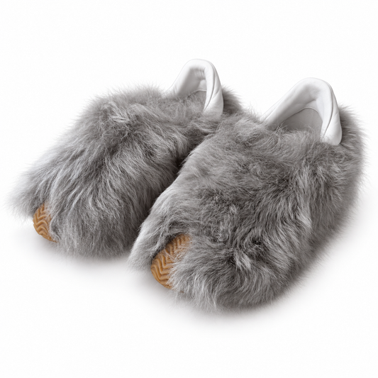 LOEWE - *NEW* SNEAKERS FLOW RUNNER GREY FAUX FUR SLIP-ON WITH WHITE LEATHER DETAILS SIZE 37 EU