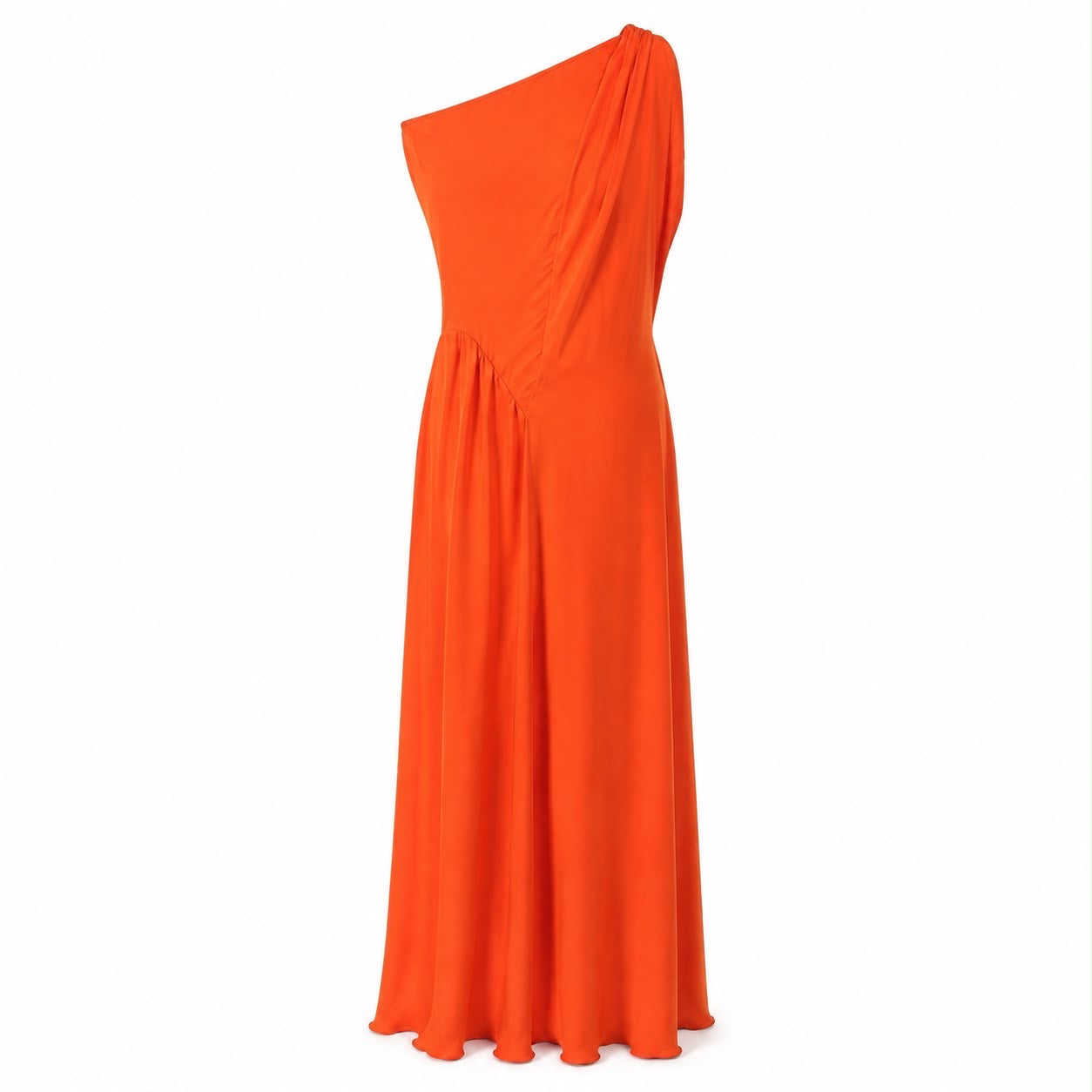 VERSACE - DRESS MAXI DRAPED ONE-SHOULDER ORANGE SILK SIZE 40 IT