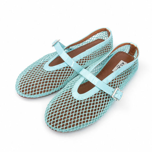 ALAÏA - *NEW* BALLET FLATS MARY JANE TURQUOISE MESH SIZE 38 EU