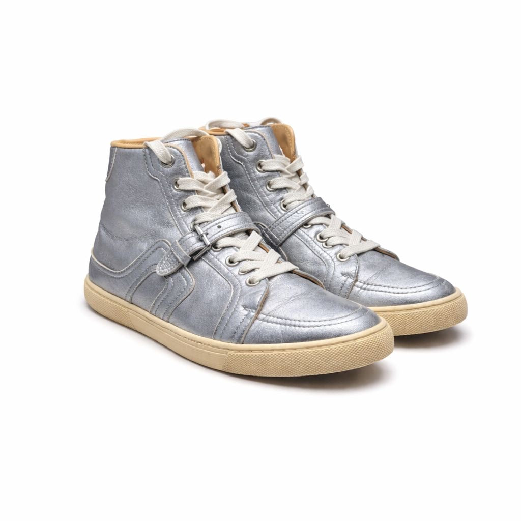 HERMÈS - SNEAKERS METALLIC SILVER LEATHER SIZE 38 EU