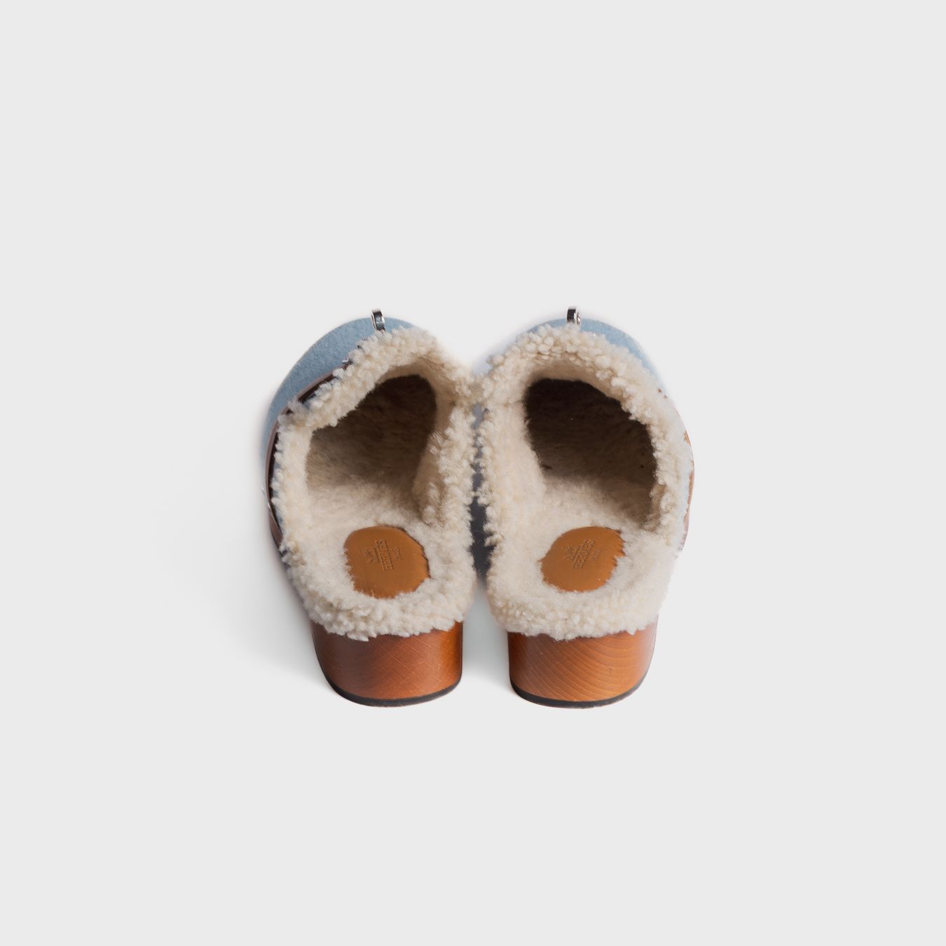 HERMÈS - SABOT SANDALS KELLY BUCKLE DENIM GOLD LEATHER SILVER HARDWARE SIZE 39 EU