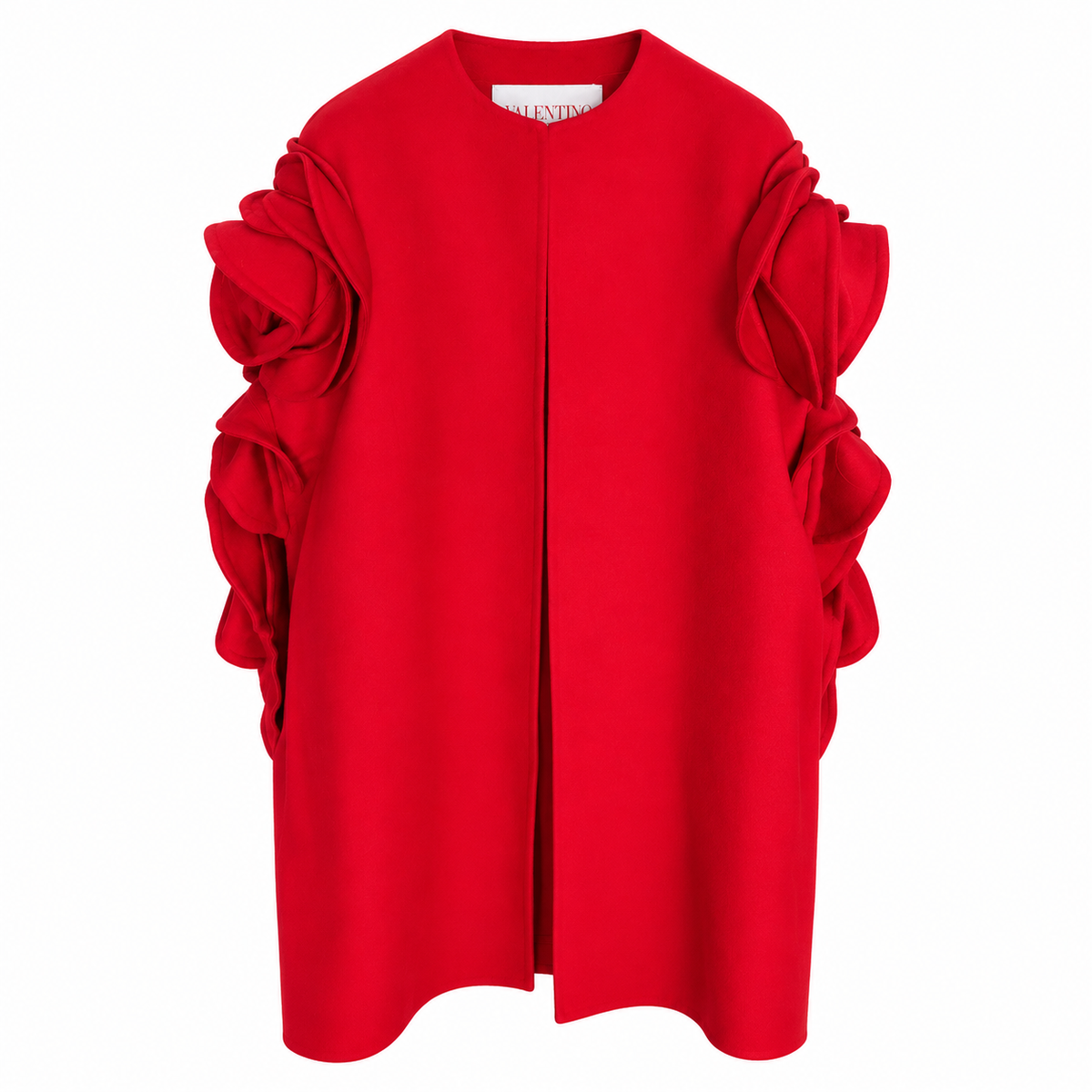 VALENTINO - CAPE RED WOOL & CACHEMIRE WITH 3D ROSES 36 IT
