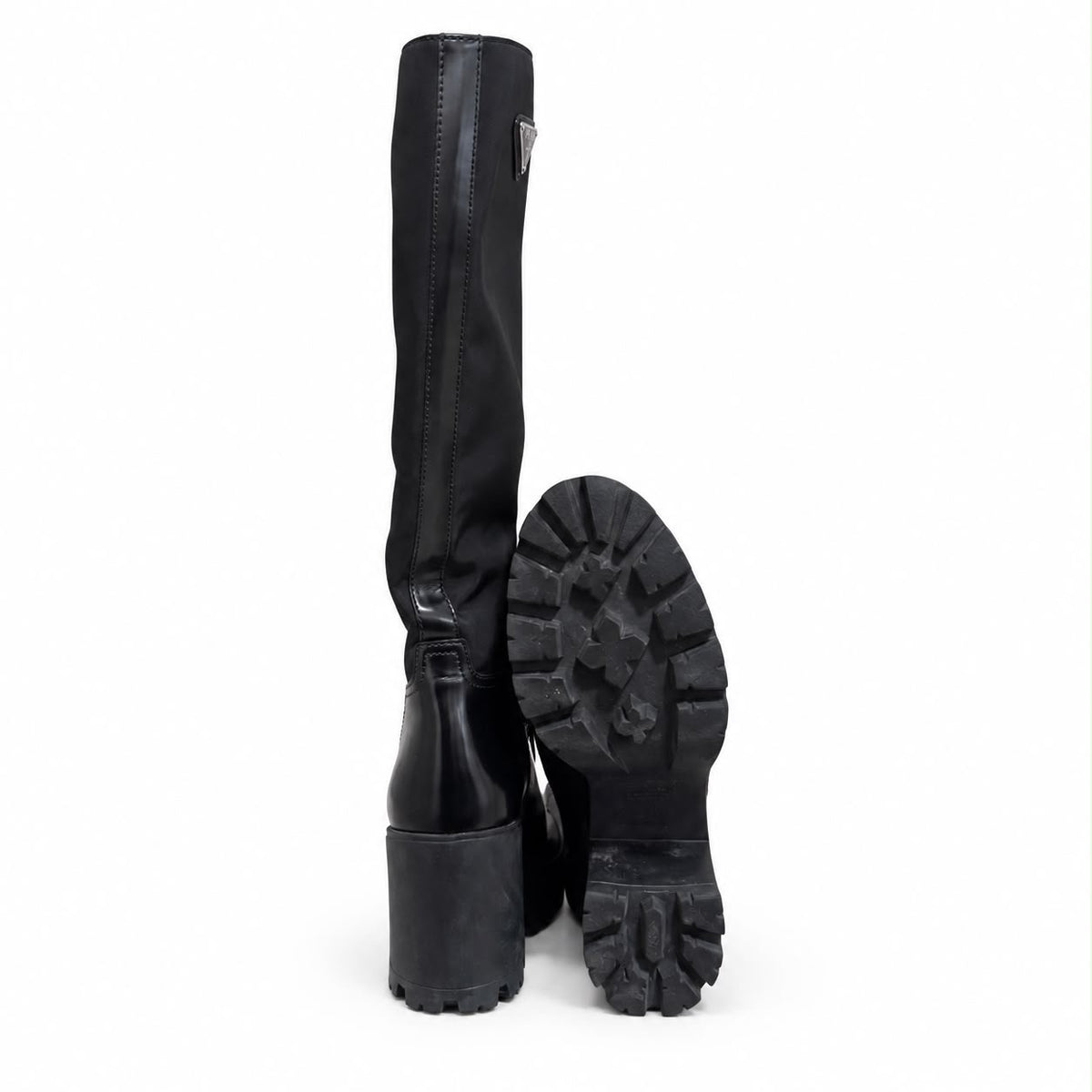 PRADA - BOOTS HIGH RE-NYLON KNEE-HIGH WITH TRIANGLE LOGO MONOLITH SOLE SIZE 37,5 EU