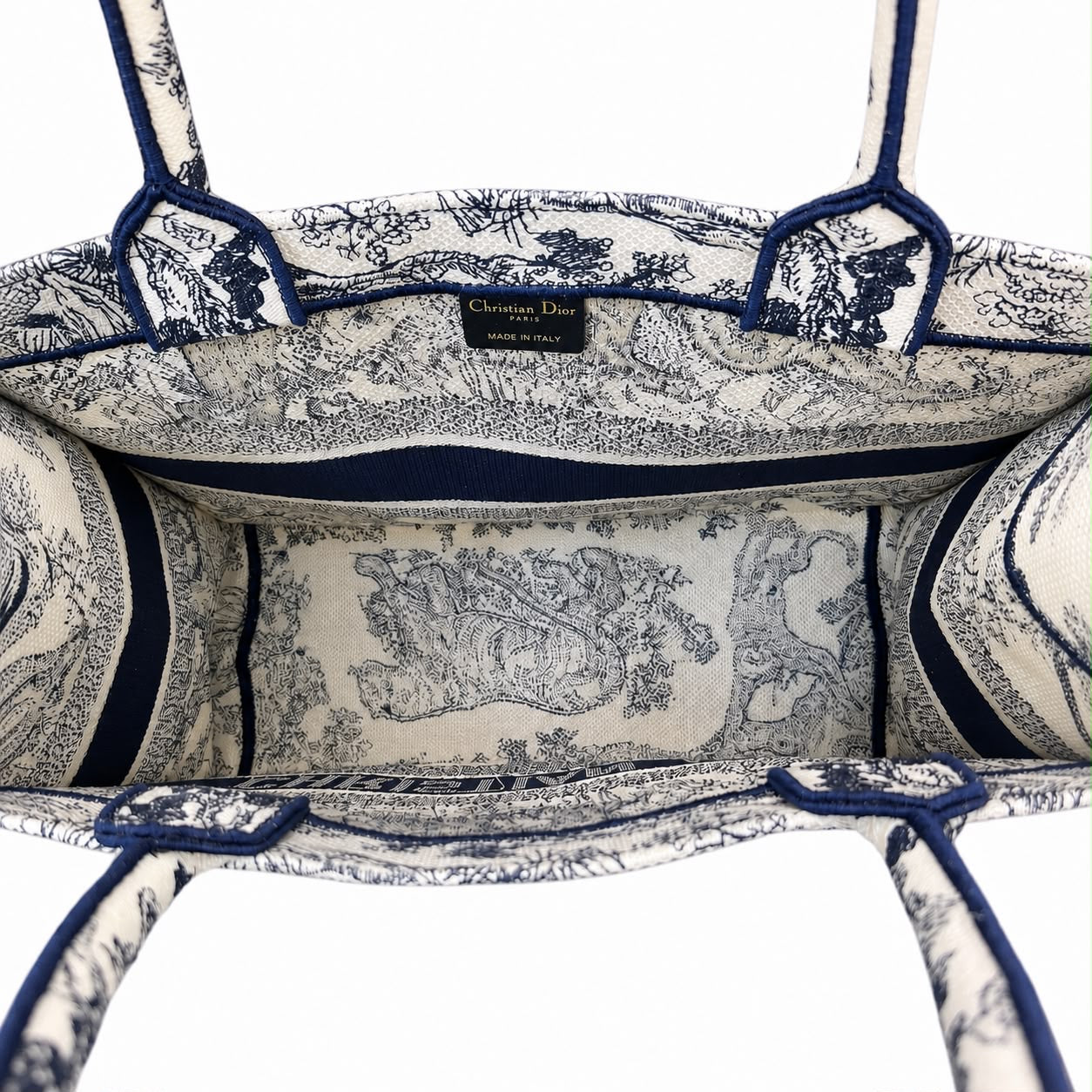 DIOR - TOTE BAG MEDIUM BLUE AND WHITE TOILE DE JOUY EMBROIDERED