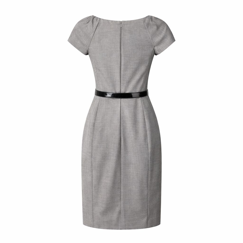 DIOR - DRESS MIDI GREY WITH BLACK BELT SIZE 36 FR