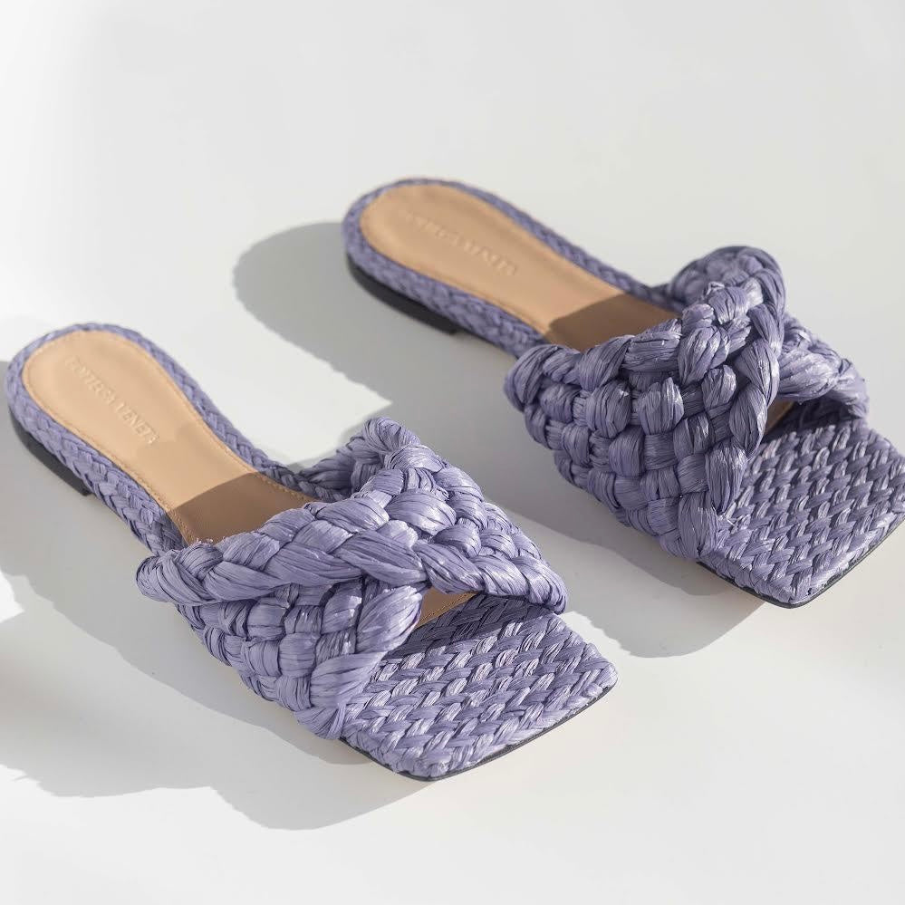 BOTTEGA VENETA - RAFIA STRECH FLAT SANDALS LILLA