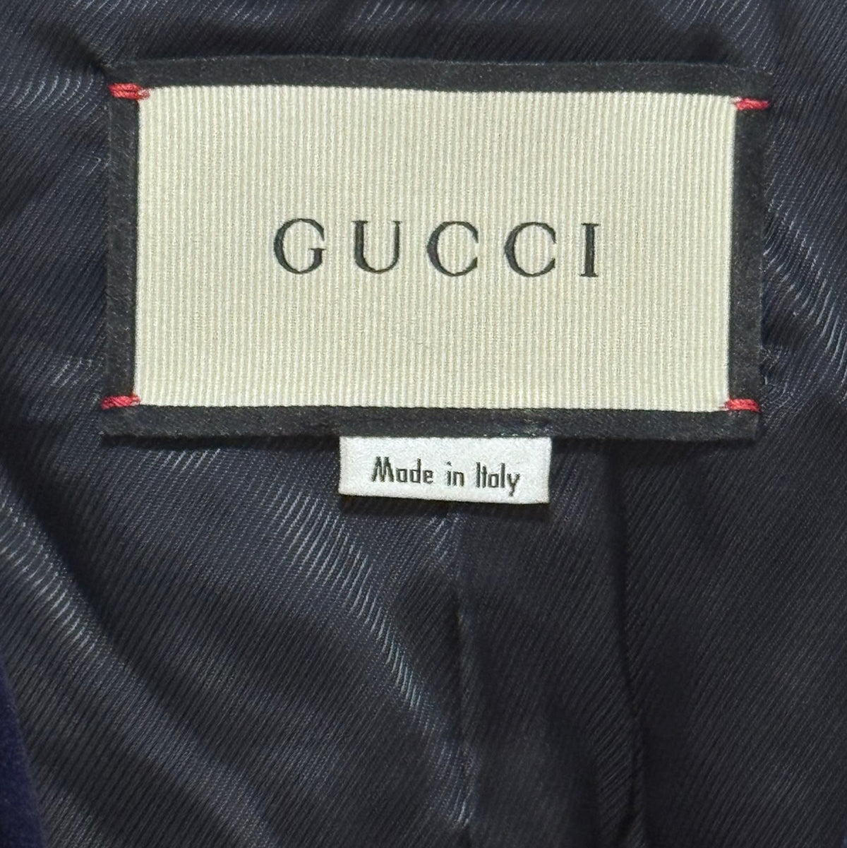 GUCCI - BLAZER NAVY BLUE VELVET WITH CORAL PINK TRIM & GG GREEN BUTTONS SIZE 40 IT