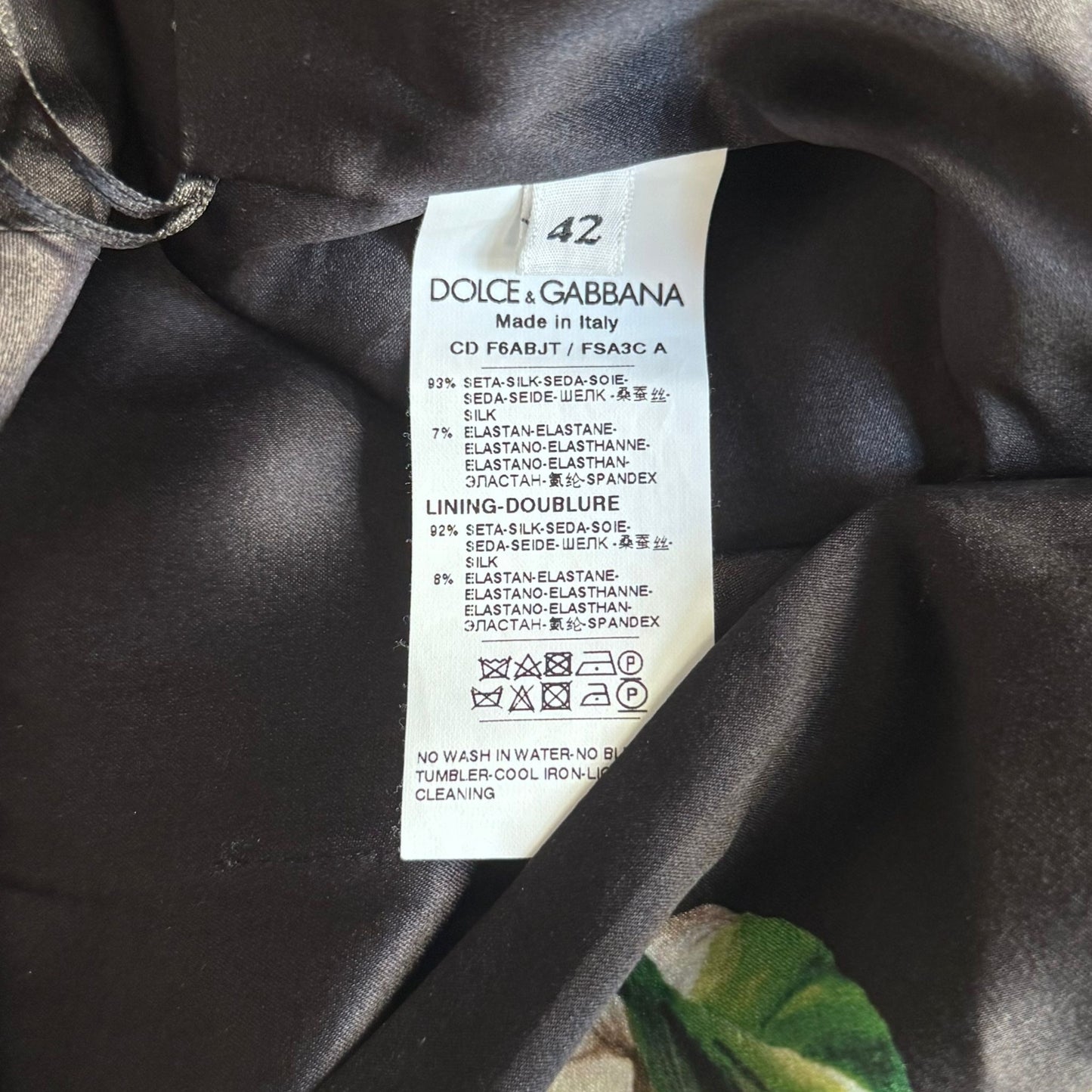 DOLCE & GABBANA - DRESS MIDI BLACK SILK WITH WHITE ROSES SIZE 42 IT