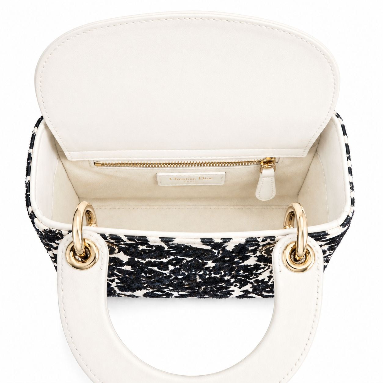 DIOR - *NEW LIMITED EDITION* BAG MINI LADY DIOR ECRU LEATHER WITH BLACK EMBROIDERY