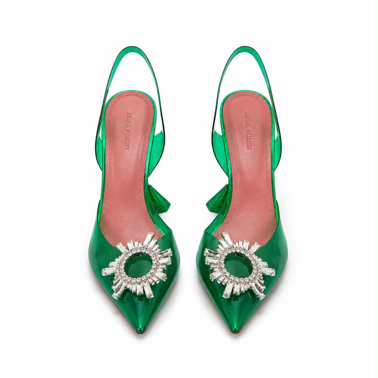 AMINA MUADDI - PUMPS SLINGBACK GREEN PVC BEGUM CRYSTAL-EMBELLISHED SIZE 40 EU